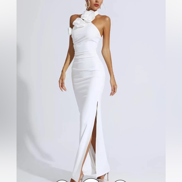 Elegant One Shoulder White Dress with Floral Detail - Picture 1 of 3
